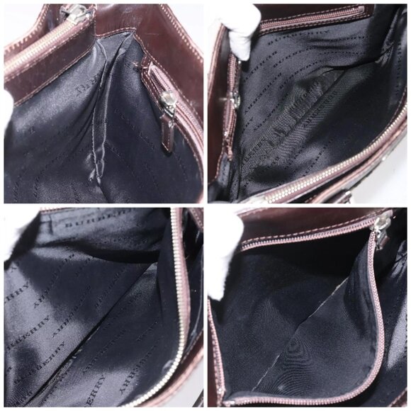 BURBERRY Nova Check Hand Bag Nylon Beige Dark Brown Silver Auth - Picture 15 of 16